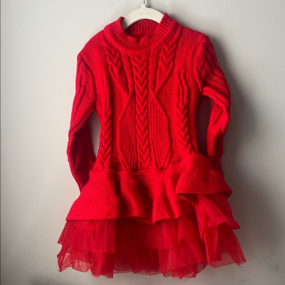 Red Cable Knit Kids Formal Dress